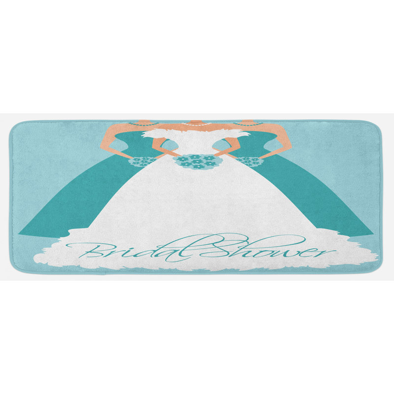Tapis de cuisine turquoise bleu et blanc "mariée with the bridemaids fleurs"