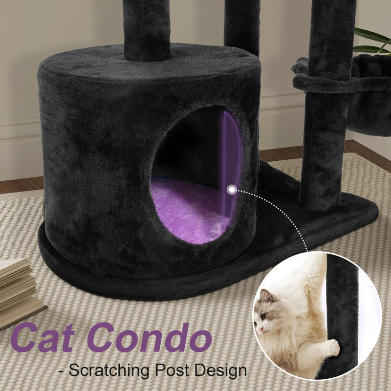 36.8" Black Velvet Gothic Cat Tree with Scratching Posts
