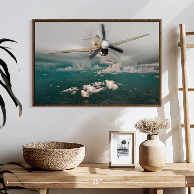 Avion Curtiss P 40 Warhawk, 25 po x 17 po, Cadre flottant noyer