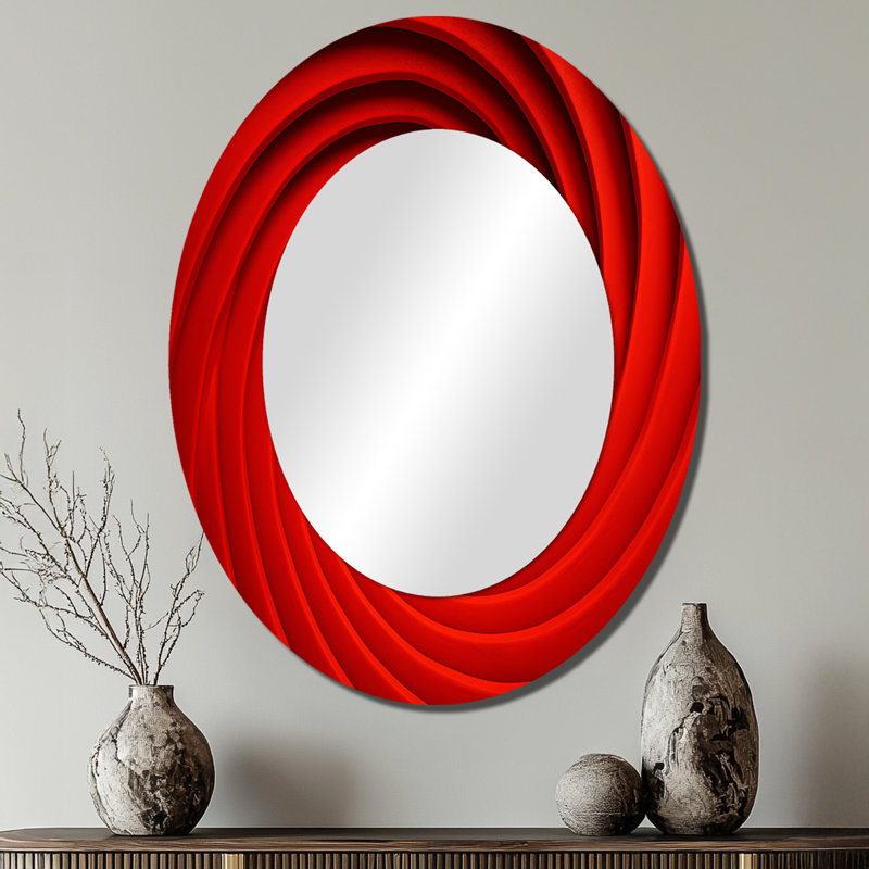 Red Perpetual Pulse Vortex II - Miroir mural moderne ovale, 40 po x 30 po