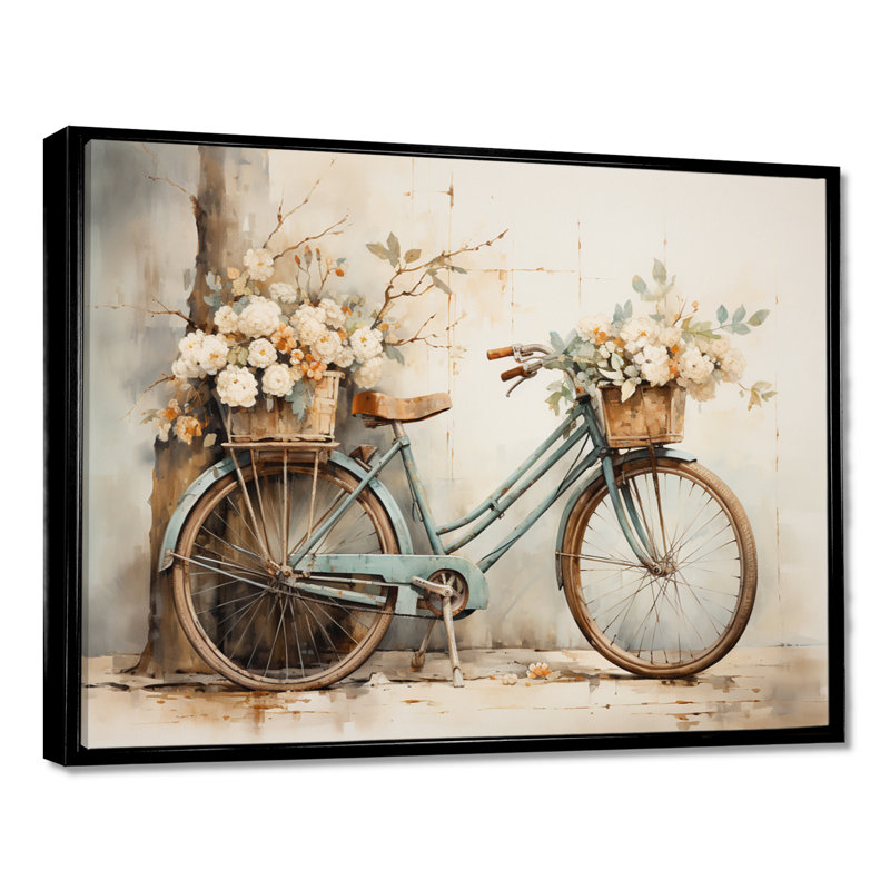 Vélo tranquille, pédalant II - art mural encadré, Reproduction avec cadre flottant, H 30 po x l 40 po, Noir