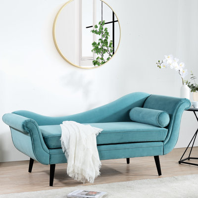 Classic Sled Chaise Lounge, Comfortable High Foam Seat, Ergonomic Curled Pillow, Slanted Birch Foot, 69.55"w X 28.52"h 28.96"d, Fabric Lounge With Graceful Scroll Arms, Wide And Stable Seating,