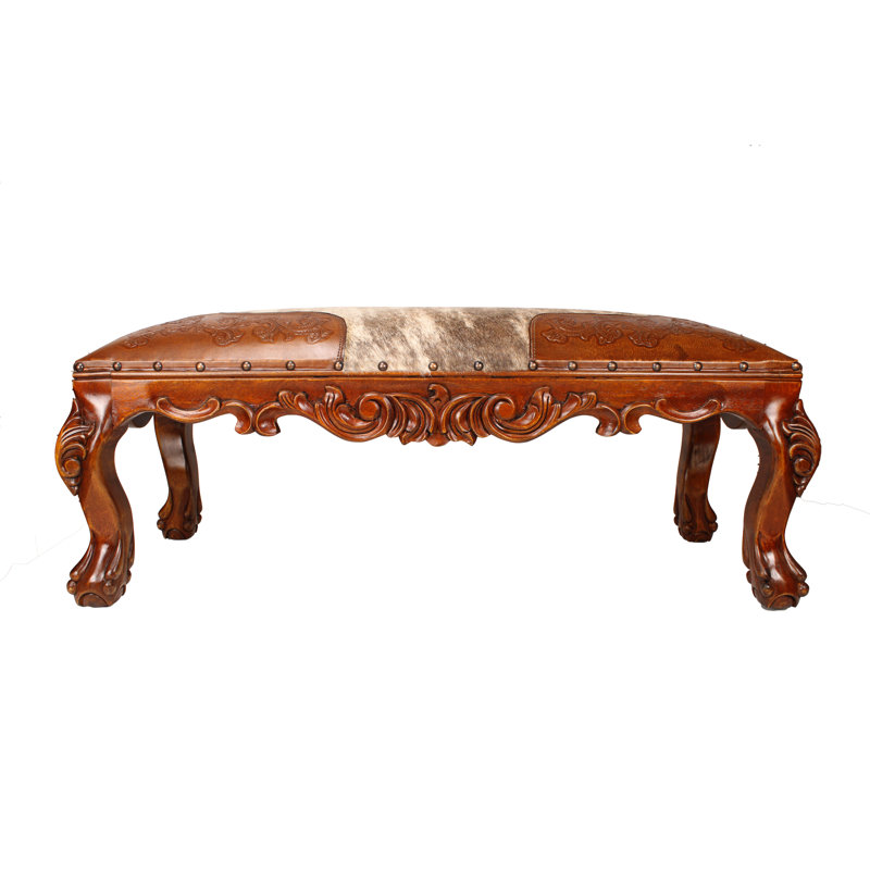 Banc en cuir véritable Aminah, Doré