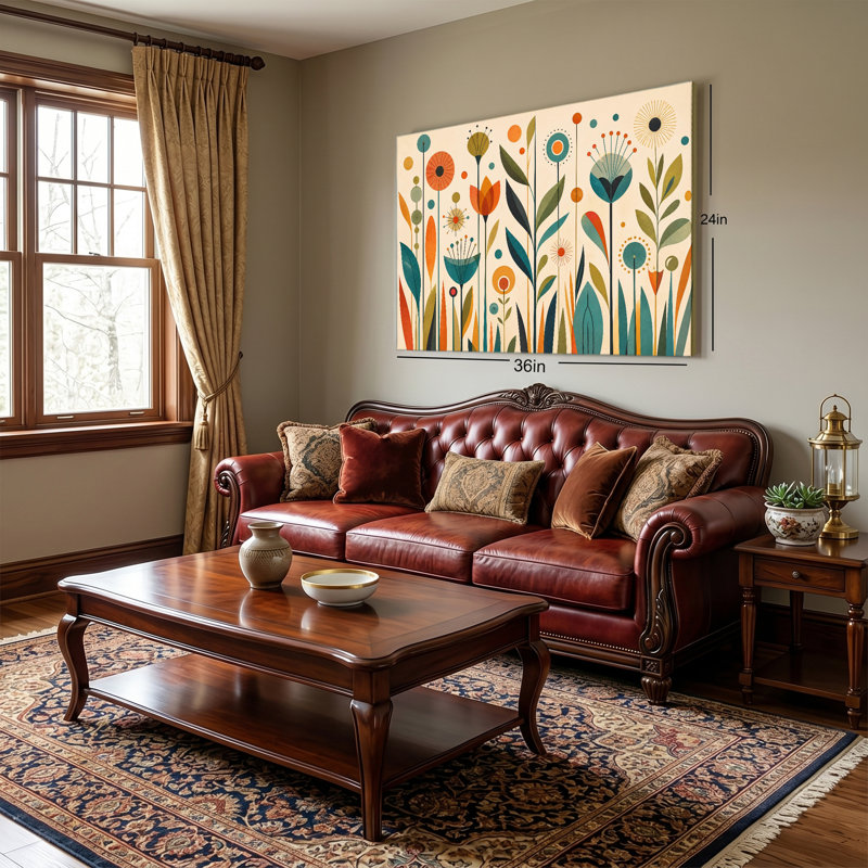Mid Century Modern Geometric Floral Retro Canvas Art, Wrapped Canvas, Ready to Hang, 12x18in