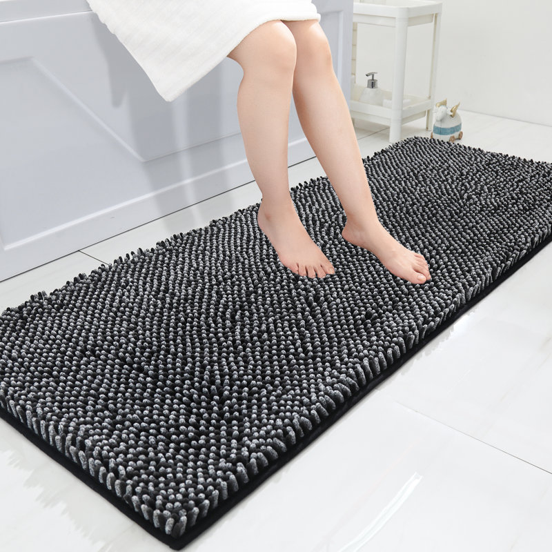 Radhika Chenille Non-Slip Bath Rug, Black, 24" W x 60" L