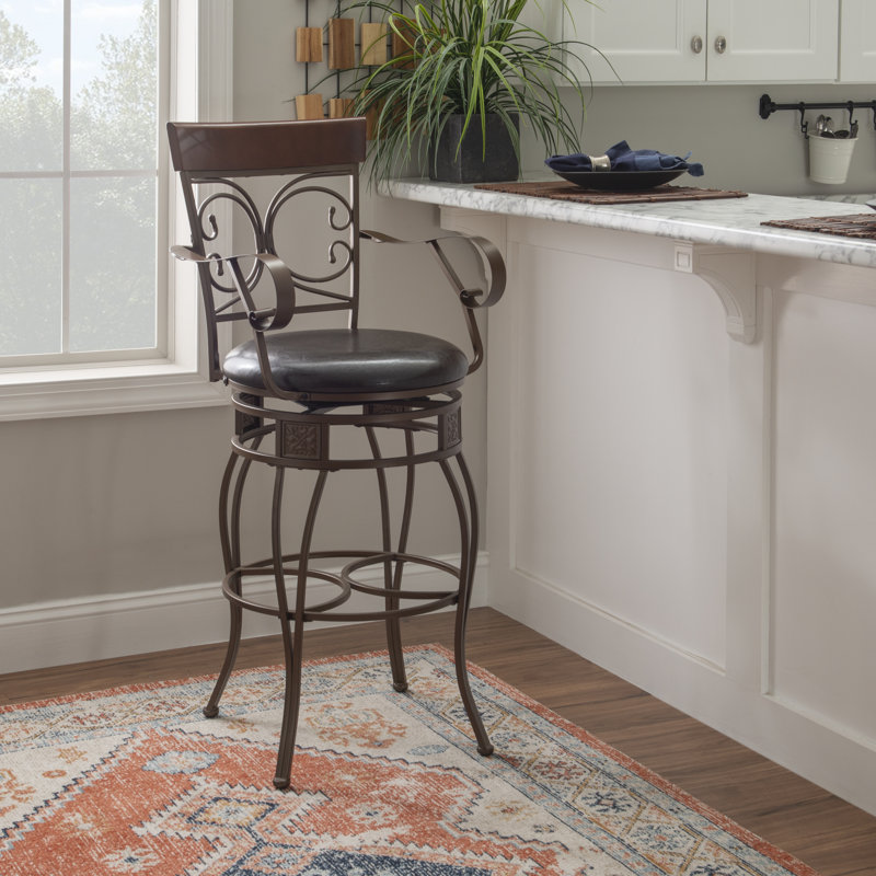 Lowry Swivel Bar Stool, Dark Brown, Bar Stool (30.5” Seat Height)