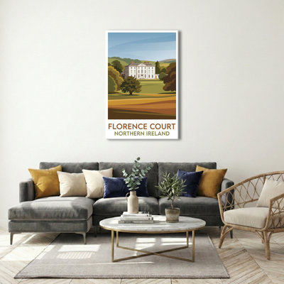 Florence Court, Northern Ireland - Georgian Country House Travel Poster, Romantic Countryside Escape. Giclee Print on Wrapped Canvas. Wall Art, Home Decor - Castles & Palaces, Northern Ireland 1 Piece Wrapped Canvas Wall Art
