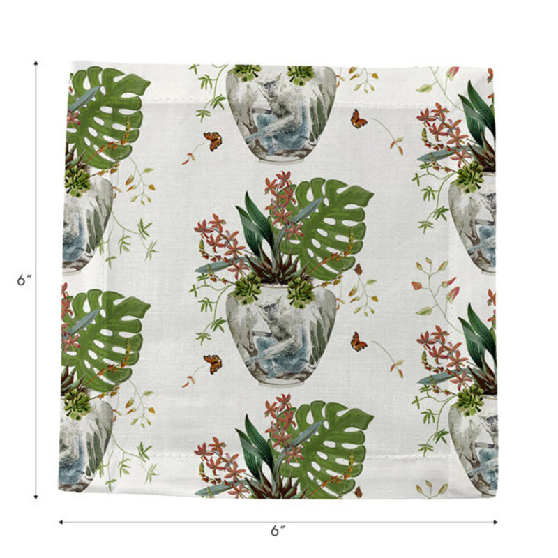Monkey Small Jungle Cotton Sateen Cocktail Napkins, White