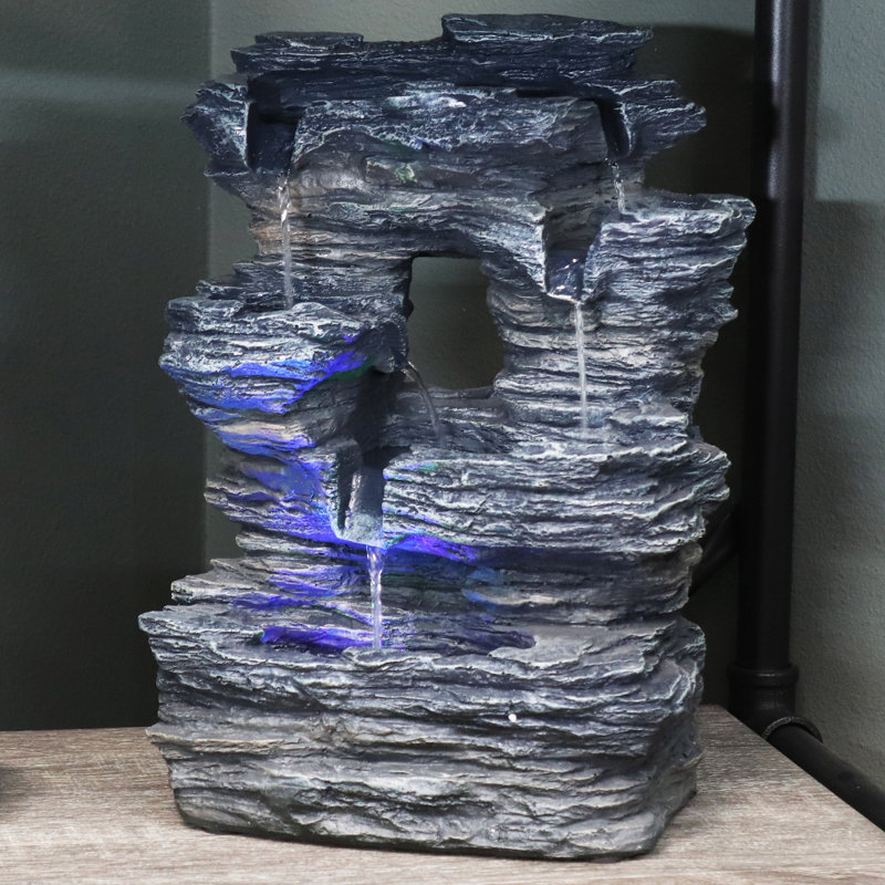Vivo Five Stream Rustic Gray Polyresin Tabletop Fountain with Color LEDs