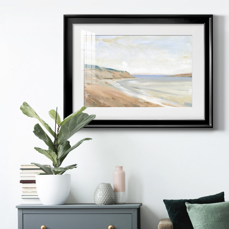 Étude de rivage I, Papier avec cadre noir fermé, H 26,5 po x l 36,5 po x P 1 po, Blanc