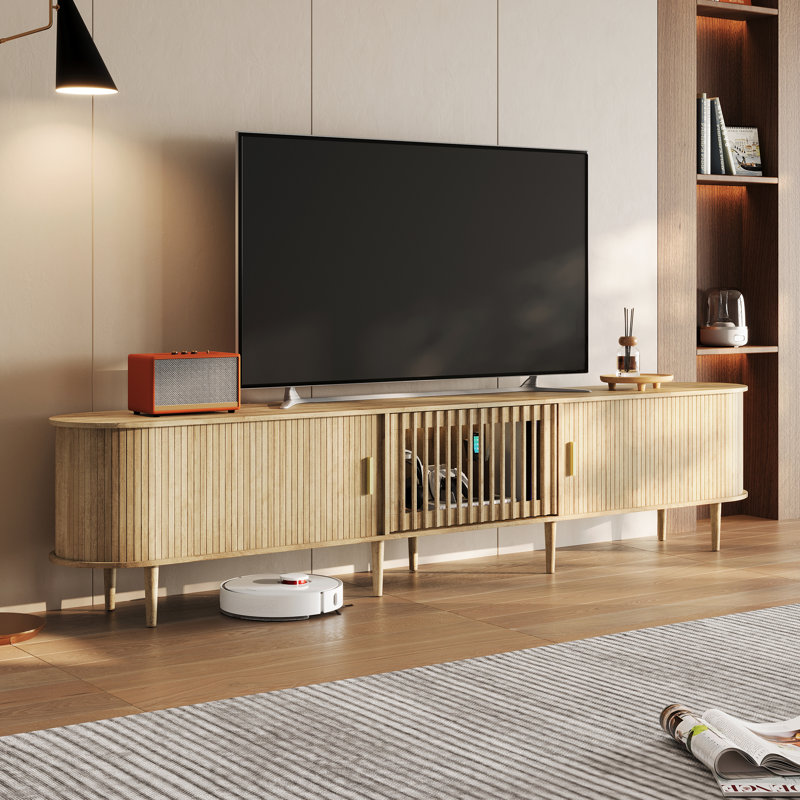 Armoire de rangement Mid-Century, H 15,7 po x l 94,5 po x P 15,7 po, Bois naturel