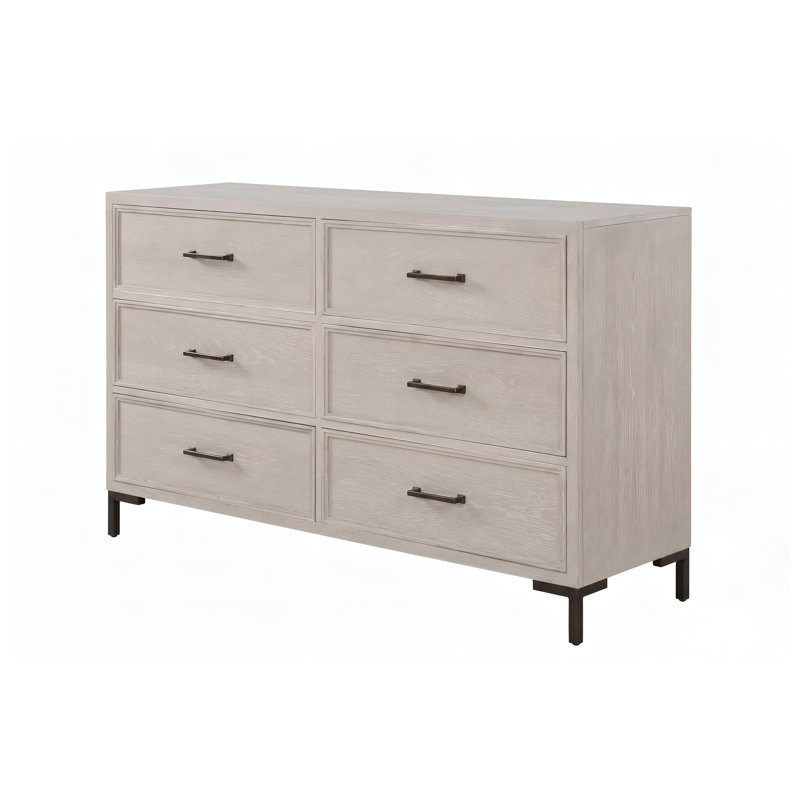Commode à 6 tiroirs en bois massif blanc antique et MDF avec plateau à bijoux et pattes en métal