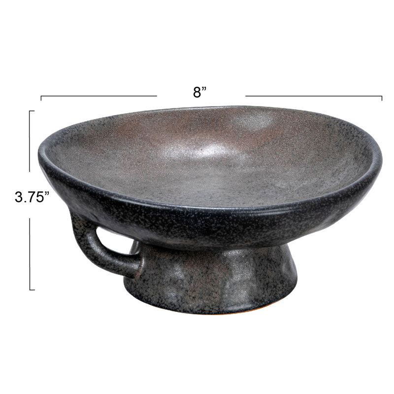 Black Ceramic Footed Serving Bowl with Handles