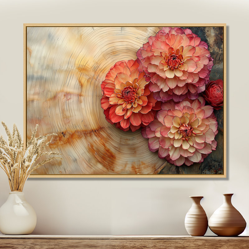 Chrysanthèmes fleurs sur un plateau en bois diapositive I - Décoration murale de chrysanthèmes, H 30 po x l 40 po