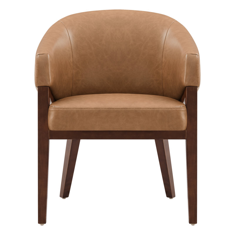 Chaise d'appoint moderne en cuir avec pieds en bois, Copley Camel