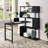 Home Office Computer Desk L-Shaped Corner Table, Rotating Computer Table With 5-Tier Bookshelf, Four Installation Methods, Lockable Casters (Black)