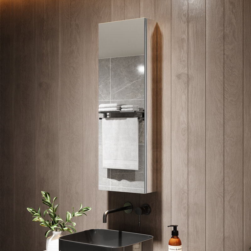Armoire à pharmacie murale sans cadre avec porte en miroir et tablettes réglables, H 36 po x l 12 po x P 4,8 po