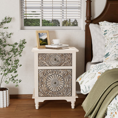 Loftis 18.4" W Carved Nightstand with Soft-Close Drawer and Cabinet