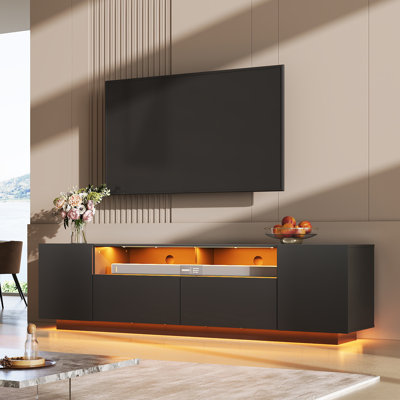 Meuble télé pour téléviseurs de 55/60/65/70/75 pouces, centre multimédia moderne avec grands placards de rangement, console télé robuste pour salon, chambre ou salle de jeux