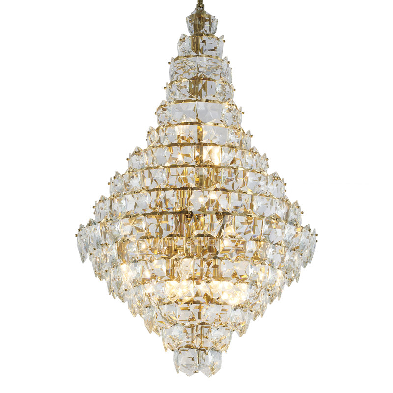 Lustre 27 lumières avec cristaux transparents suspendus, Laiton