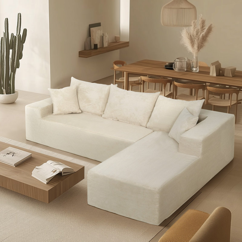 Canapé combiné sans rembourrage avec coussins 2 pièces sans assemblage Thaxted, Velours côtelé beige