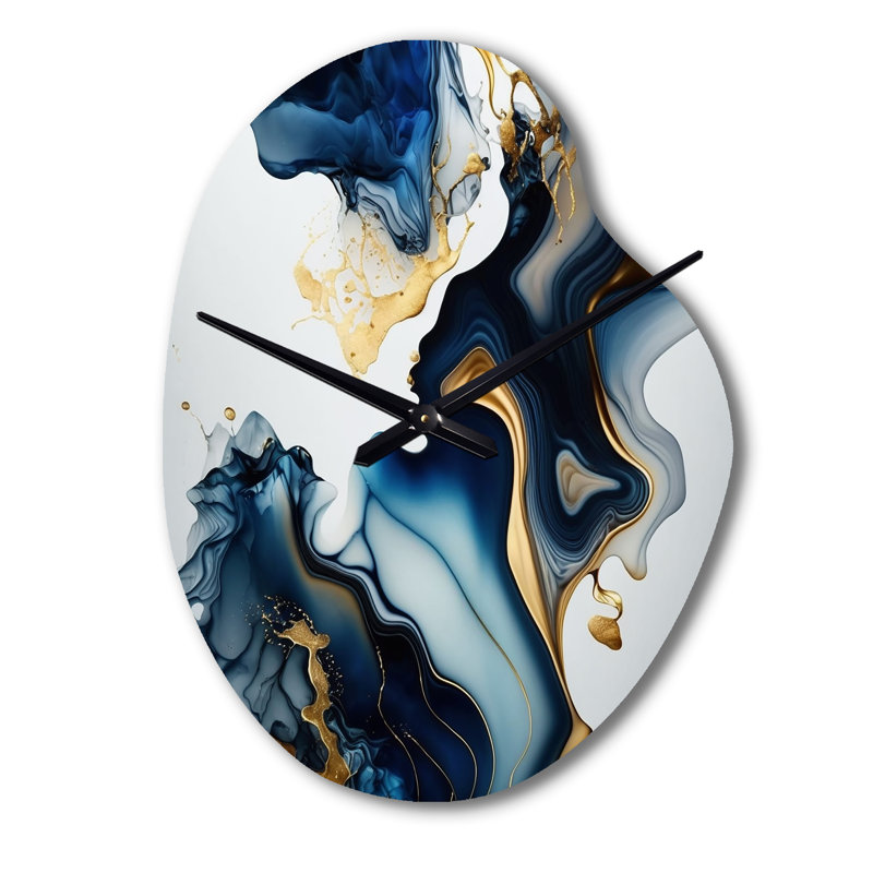 Horloge murale abstraite géométrique en marbre bleu I - marbre, Petit