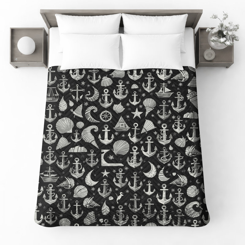 Anchor Nautical Pattern Quilted Bedspread , Full / Double