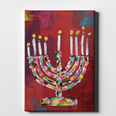 «Colorful Menorah» par Linda Woods, reproduction sur toile
