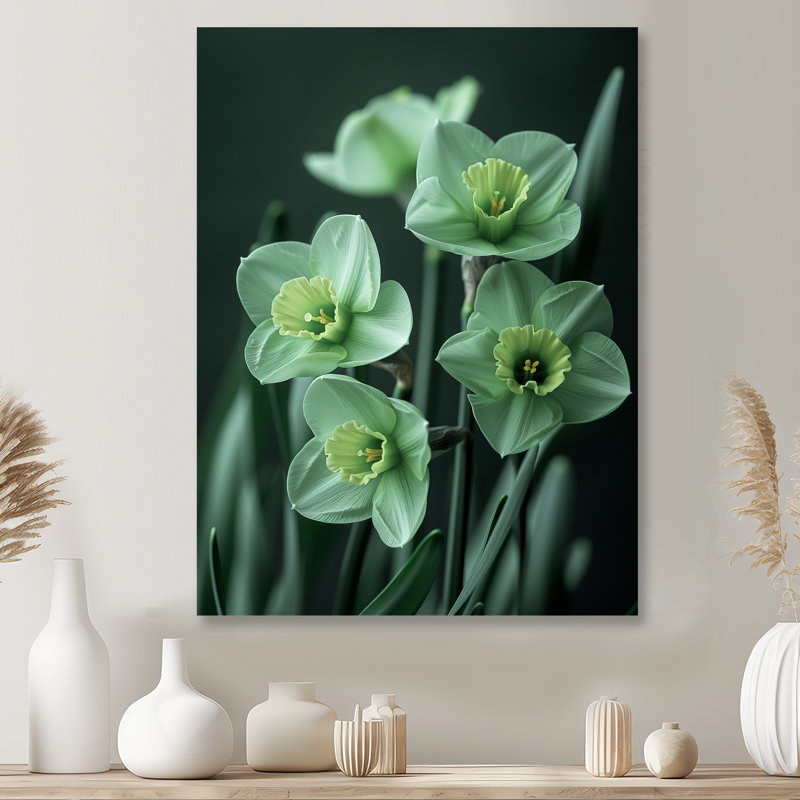 Monochromes de jardin glamour jonquilles II - jonquilles murales, H 12 po x l 20 po, Cadre flottant brun