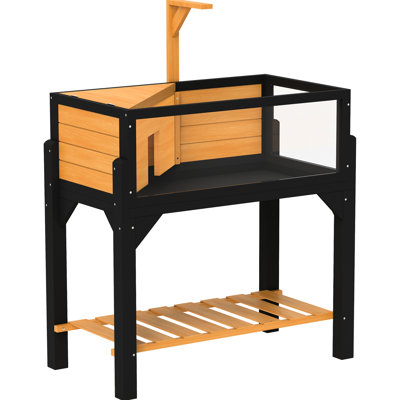 Yellow Wooden Tortoise Enclosure With Storage Shelf, Clear Acrylic Side Windows For View, Openable Top, And Lamp Holder - Organized Storage, Visible Interior, Comfortable Living Windows,