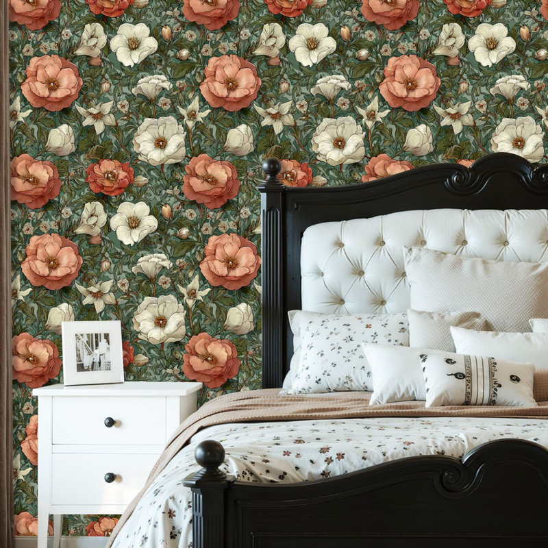 Papier peint auto-adhésif adhésif et amovible pour jardin Camellia Lily, 117.6" L x 22.8" W
