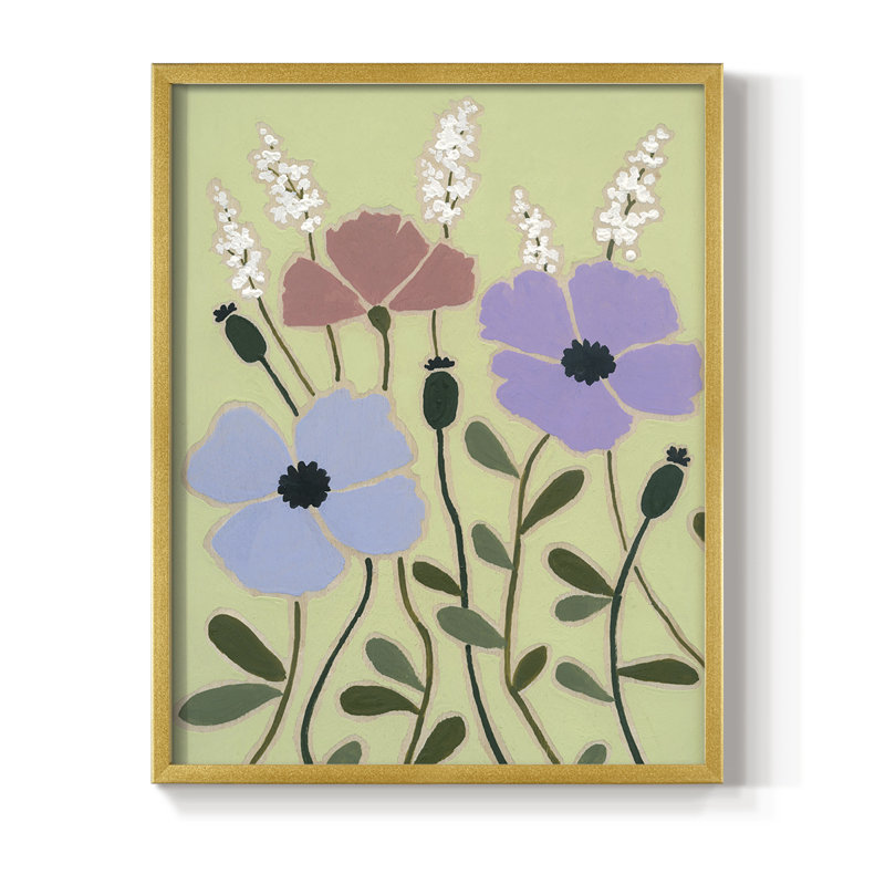 «Woodblock Floral III», reproduction encadrée - bois massif, H 11 po x l 9 po, Doré