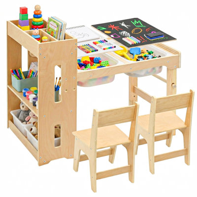 Kids Sensory Table with Adjustable Height & Storage ,Kids Art Table with 2 Storage Bins 1 Paper Roller