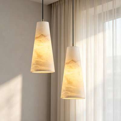 10" Natural Alabaster Pendant Light, Gold Dimmable Lamp for Kitchen Island Bedroom Hallway (Bulb Included)