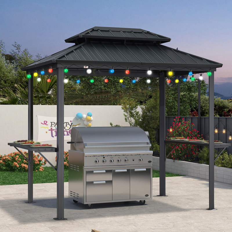8 Ft. W X 6 Ft. D Aluminum Lighted Grill Gazebo with Double Galvanized Steel Roof for BBQ