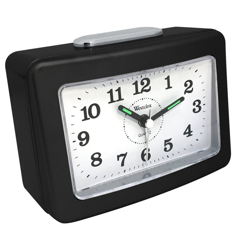 Black Quartz Analog Alarm Clock with Loud Bell and Crystal Tabletop
