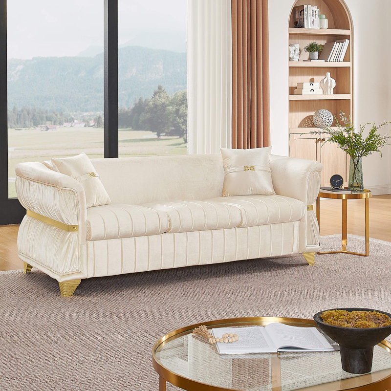Canapé Lieberman en velours avec pieds dorés, Beige