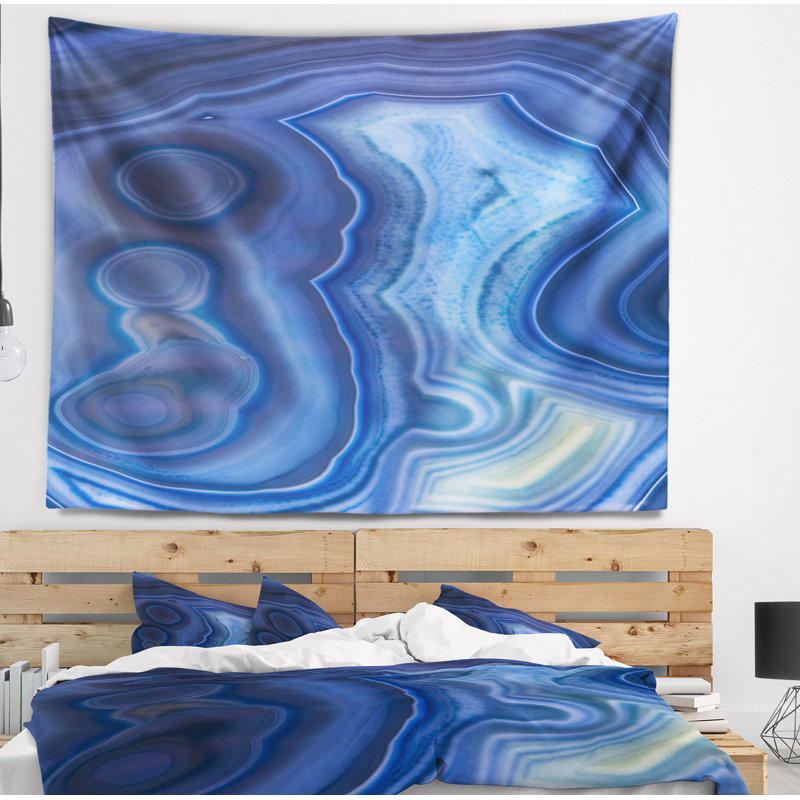 Tapisserie abstraite en agate bleue, H 78 po x l 92 po