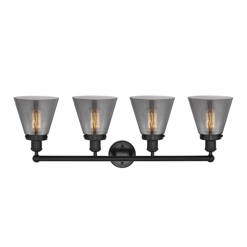 Éclairage pour meuble-lavabo de salle de bain 4 lumières Edison Cone, Noir mat, Plaqué couleur fumée