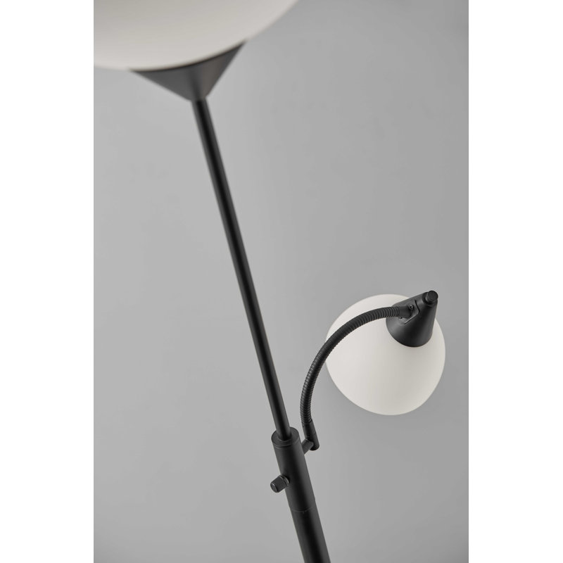 Black Adjustable Torchiere Floor Lamp with Reading Light