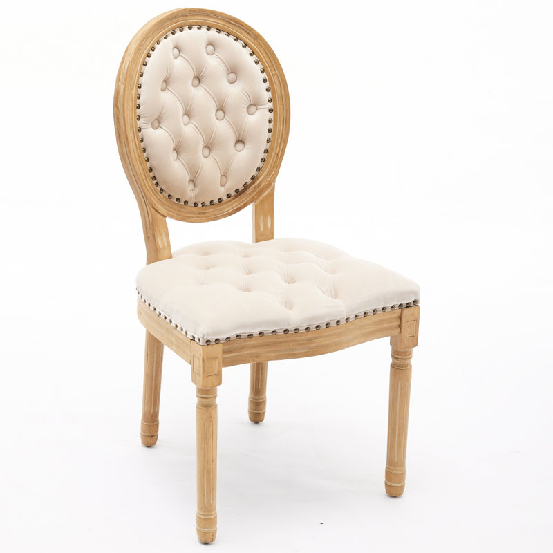 Chaises de salle à manger confortables, de 2, velours beige, velours design fait à la main avec base en bois