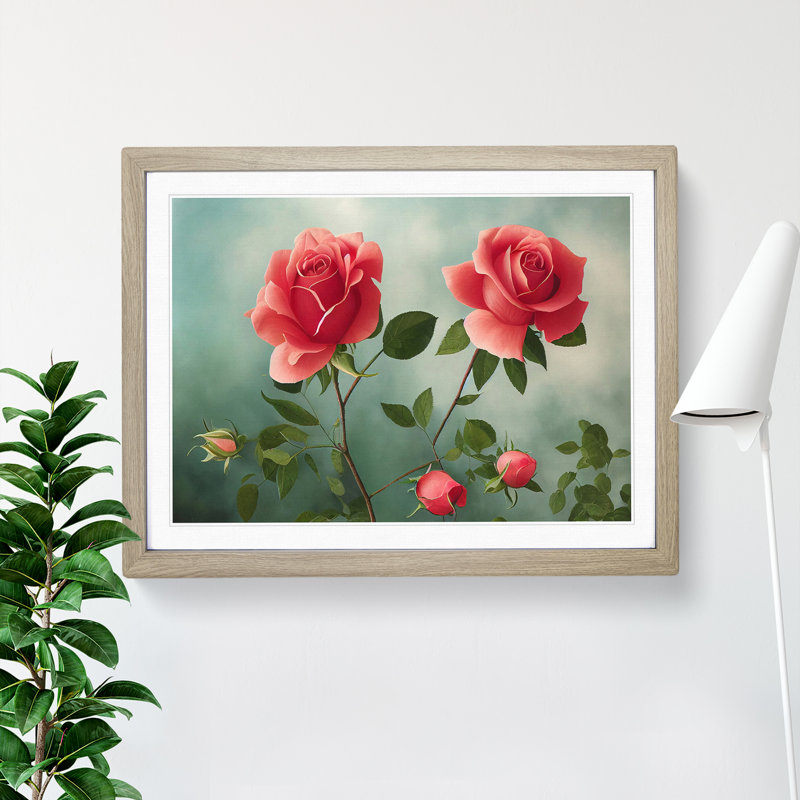 Sensational Rose Flowers - Single Picture Frame Print, Oak , 25cm H x 34cm W x 2cm D