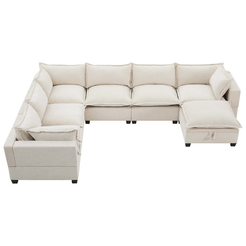 Canapé modulaire de 117,5 po avec repose-pieds de rangement mobile, canapé 7 places en forme de U, siège large et combinaison libre, canapé surdimensionné en chenille