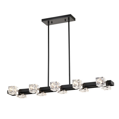 Lustre rectangulaire pour salle à manger, luminaire suspendu linéaire noir 10 lumières Farmhouse, lustre suspendu en cristal moderne pour hall d'entrée, cuisine, chambre à coucher, salon, salle de conférence, maison