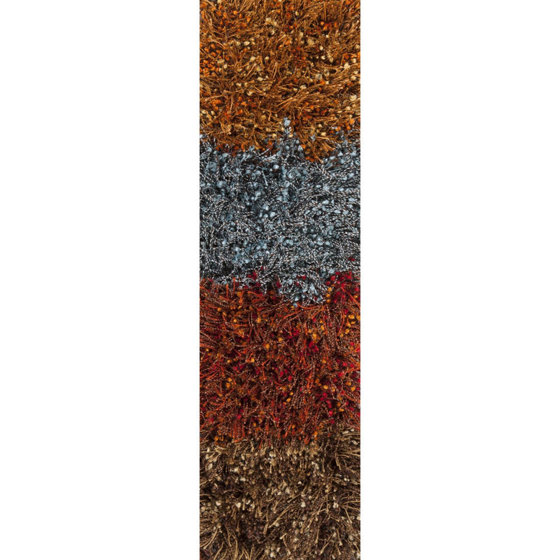 Belliveau Authentic Hand-Woven Handmade High Pile Modern Mixed-Media Brown, Beige, Yellow, Gold, Orange & Black Shag Polyester Area Rug