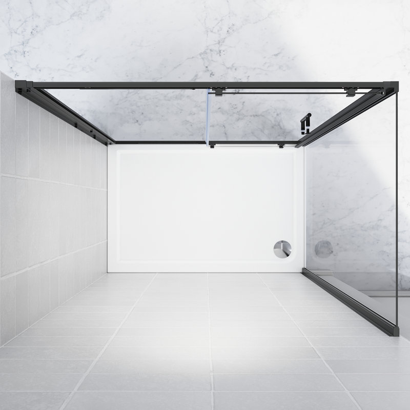 185*100*0.6cm, Safe and Easy-To-Clean Sliding Shower Enclosure with Side Panels, Black