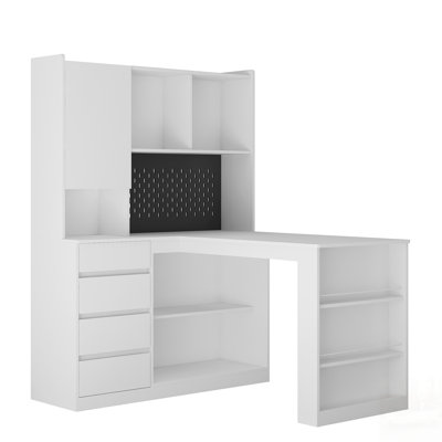 Bureau en L avec chargeur, tiroir d'ordinateur, bibliothèque, lumière DEL, conception d'angle moderne pour le bureau à domicile et les jeux