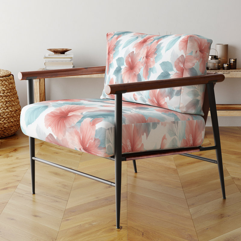 Chaise rembourrée Coastal Hibiscus Breeze, Accoudoirs ronds