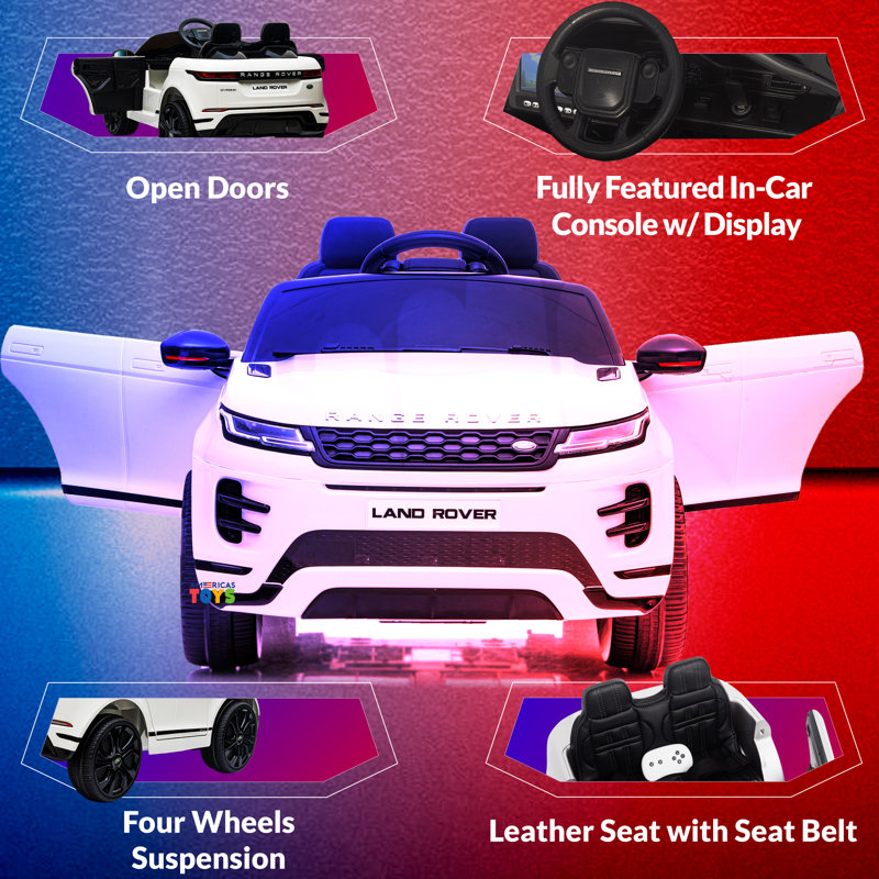 White 12-Volt Ride-On Car with Leather Seat and MP4 Screen