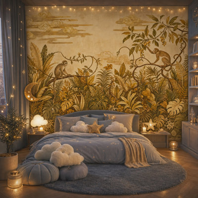 Tropical Jungle Wallpaper Monkeys Botanical Foliage Wall Mural